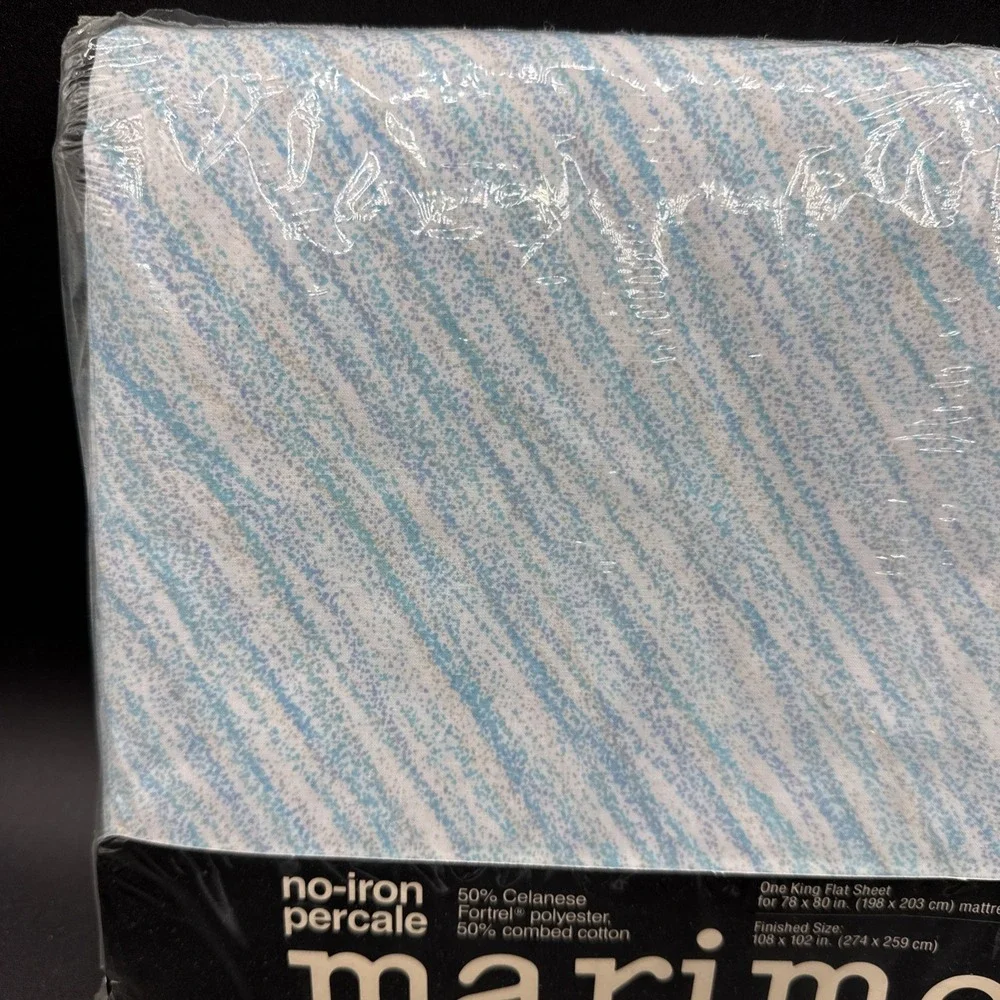 Vintage Sealed Marimekko Dan River ONE King‎ Flat Sheet 108 x 102 in Crayon Blue